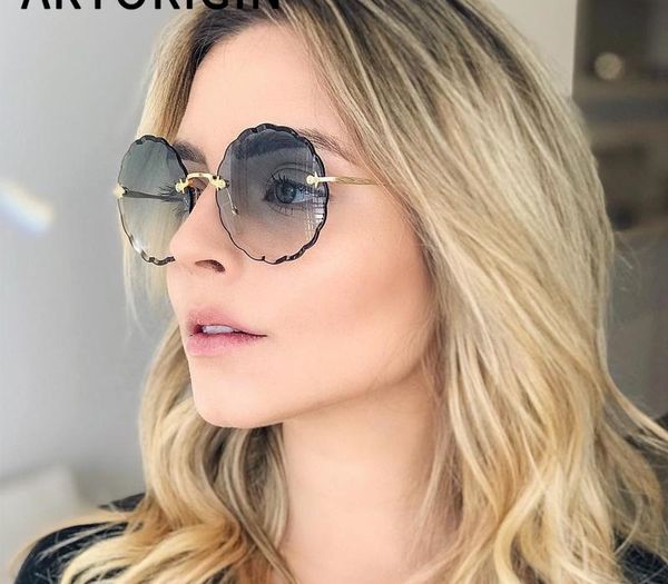 

2019 luxury круглый солнцезащитные очки женщины марка дизайнер rimless вс очки для девушек tint моды рози eyewear13, White;black