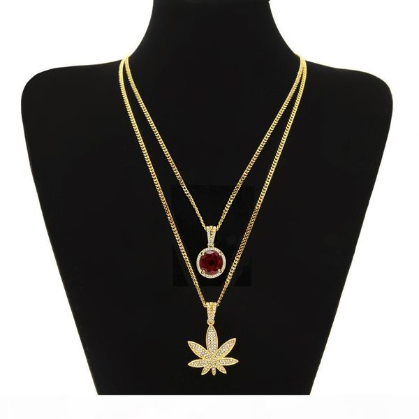 

men hip hop necklace set gold color bling rhinestone maple leaf square red crystal pendant for women rock jewelry, Silver