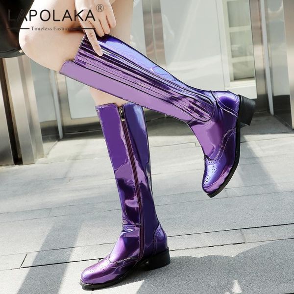 

lapolaka 2020 new fashion boots woman shoes zip up thick heels comfy warm plush solid autumn winter mid calf boots female, Black