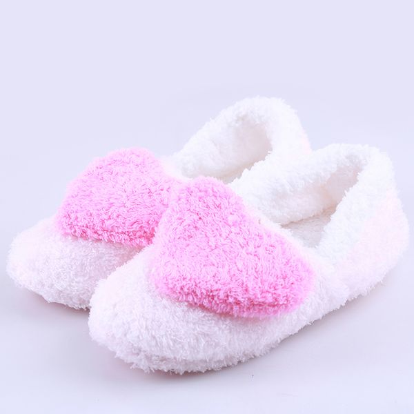 

comfortable shoes woman slipper big heart decor slippers warm soft sole womens short plush home indoor floor covered heel shoes, Black