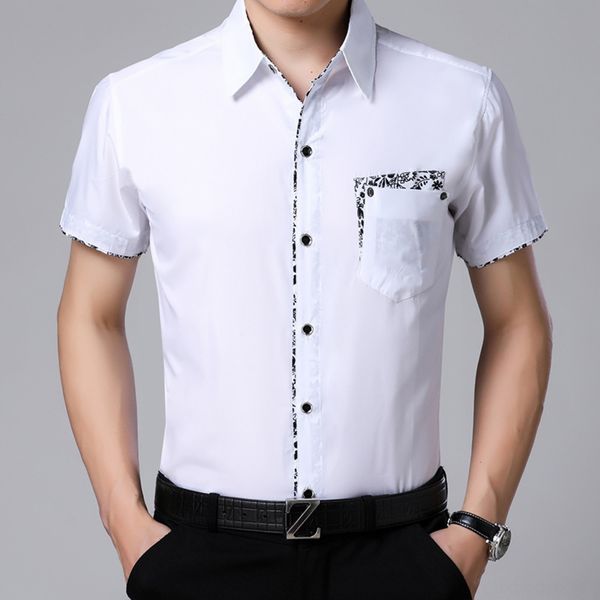

summer new young and middle-aged men's short-sleeved shirt korean slim floral stitching shirt large size thin sugeh, Blue