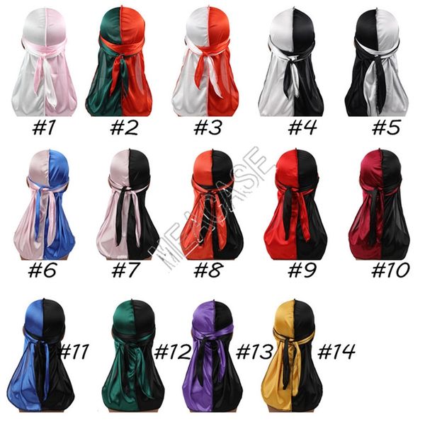 

patchwork color designers durags turban shiny silky durag bandana long tail headwraps pirate cap headbands hair cover accessories d82412, Yellow