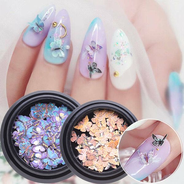 

100 pcs butterfly nail sequins flakes emulational design japanese style 3d nail art decorations diy slices manicure accessories, Silver;gold