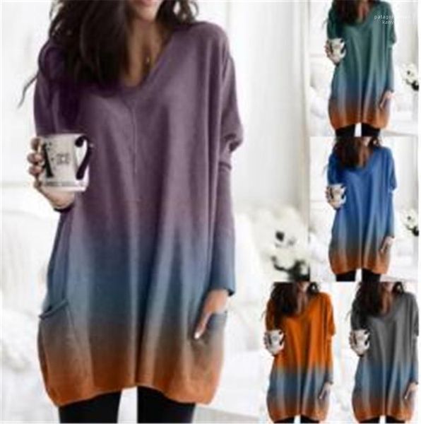 

new models printed v neck designer shirt fashion long sleeve blouse womens gradient color casual shirt spring, White