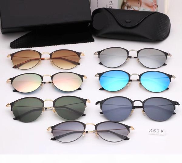 

3578 new popular round sunglasses famous men women designer luxury metal sunglasses fashion semi-rimless sunglasses uv400 summer glasses, White;black