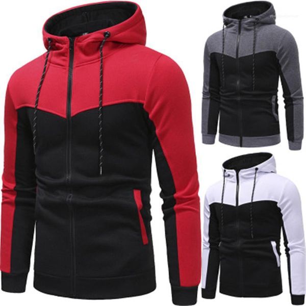 

clothing stitching zipper man hoodies fashion designer slim casual hooded cardigan sweater male new long sleeve sports pocket sweatshirts, Black