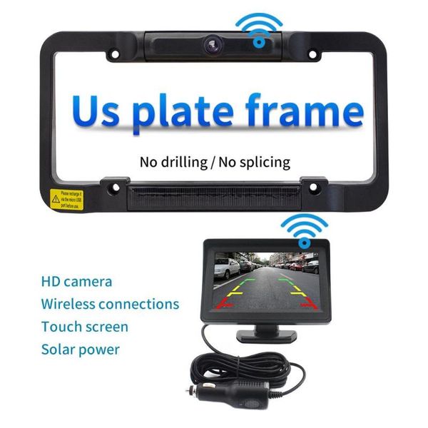 

wireless solar license plate frame +4.3 inch display reversing system car