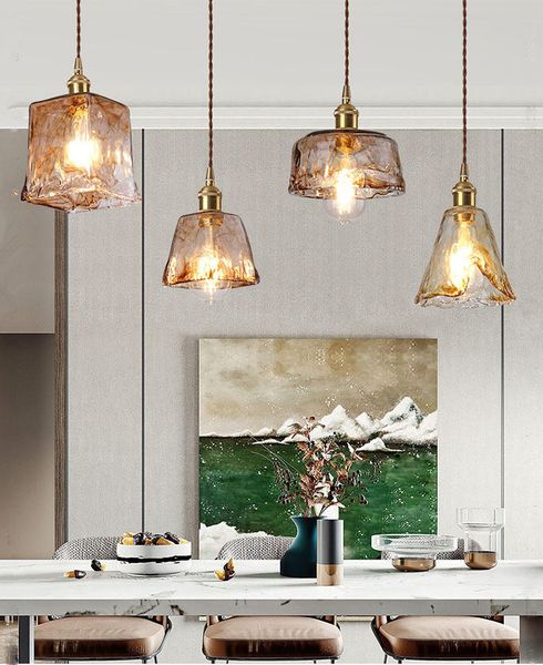 

brass glass led chandelier lights homestay bar restaurant bedroom bedside pendant lamps creative personality single head pendant lights