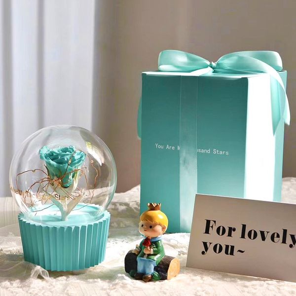

new robin egg blue thousands stars presrved fresh flower bluetooth wireless speaker rose music box night light valentine's gift