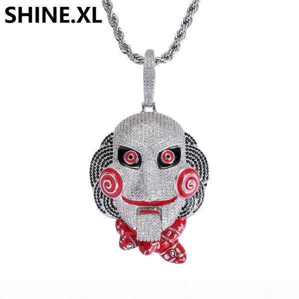

hip hop iced out big size 6ix9ine pendant necklace chain gold silver plated zircon doll mask necklace men bling jewelry