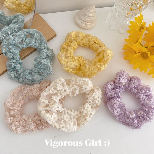 

ins vintage lace flower girls hair scrunchies fashion kids scrunchies sweet girls hairbands hair accessories for children hair bands b1774, Slivery;white