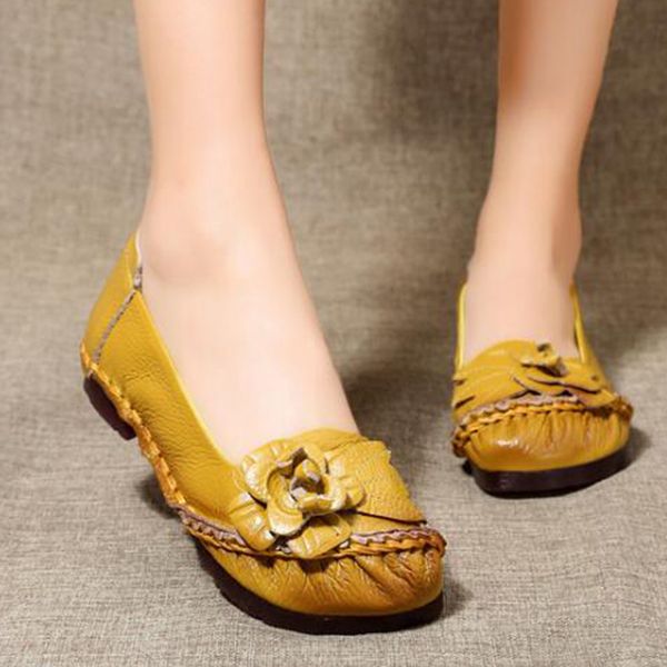 

spring new handmade genuine leather shoes women retro flowers soft bottom flat shoes single canvas ballet zapatos mujer sy237, Black