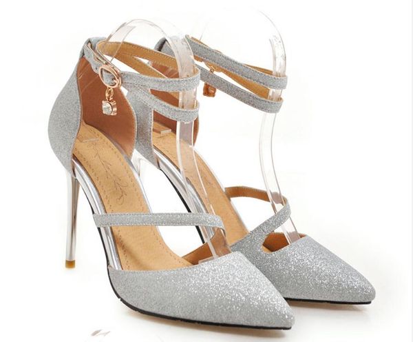 

2020 spring and autumn summer with new style fashion high heel fine heel pointed end sequined cloth women's shoes@op38, Black