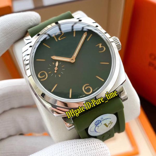 Luxuriöse neue V7-Automatik-Herrenuhr, 45 mm, 00932, grünes Zifferblatt, Stahlgehäuse, unabhängige Sekunde, grünes Kautschukarmband, Linkshänder-Uhren von PureTime