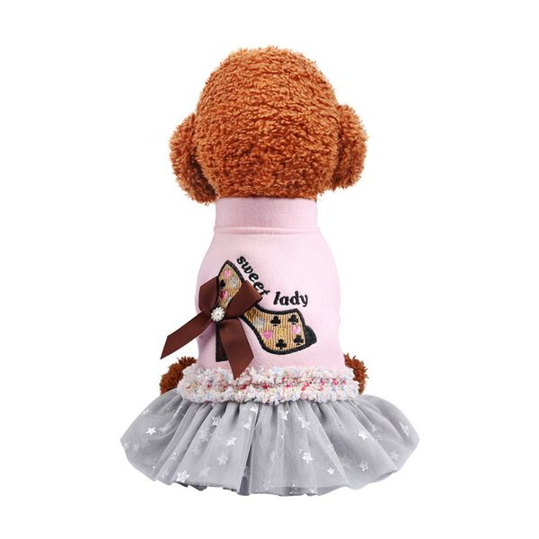 

dog apparel pet cat girl heart pink high heeled shoes woolen skirt teddy bear costume