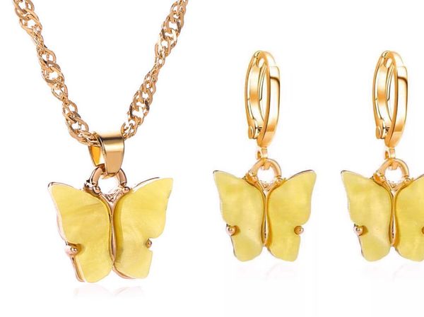 

trend butterfly женские серьги ожерелья для женщин набор акриловая бабочка серьги 2020 мода животных красочные ювелирные изделия, Silver