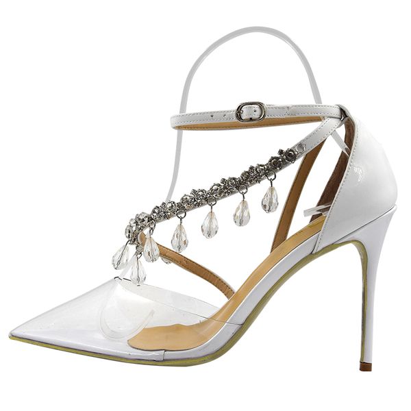 

knockout2020 transparent crystal chain cross strap decent arrival pvc or black satin women pumps thin high heels dress party sho