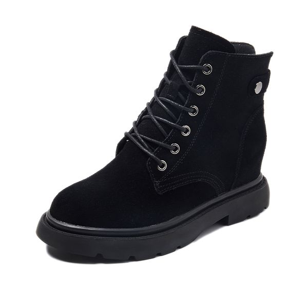 

retro single lining cotton women's boots british suede zipper autumn slope with winter 2020 new all-match ladies boots, Black
