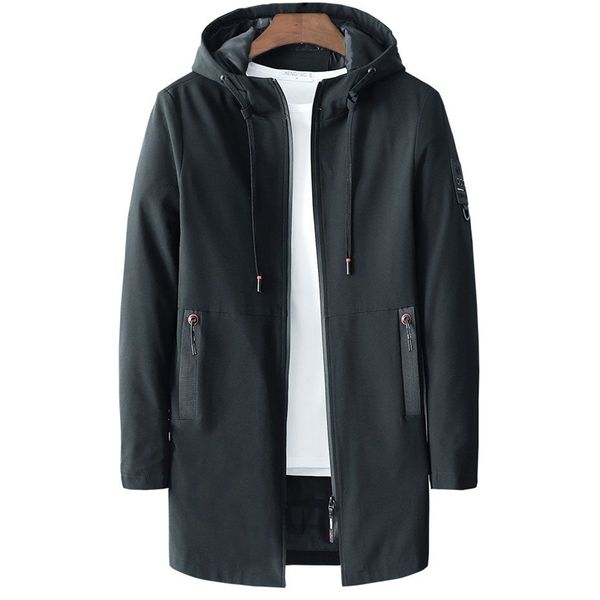

spring autumn casual long jacket men 2020 plus size m-5xl stand collar windproof jackets hooded solid elastic windbreaker, Black;brown