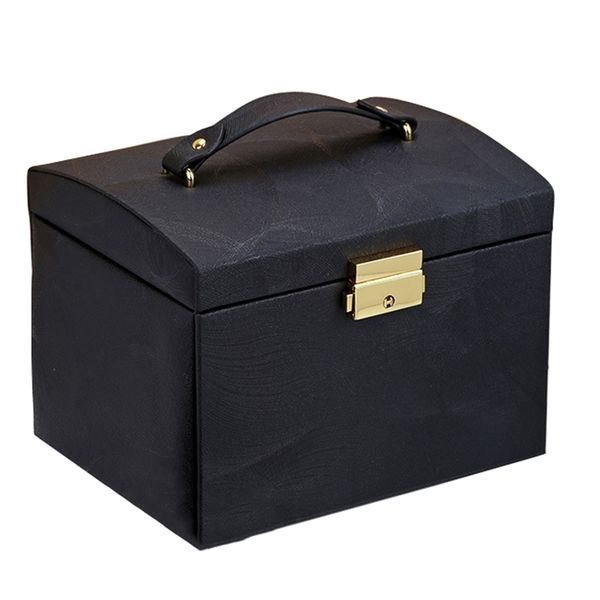 

new jewelry box large capacity leather storage jewelry box earring ring necklace with mirror watch jewelry organizer mx200810, Black;white