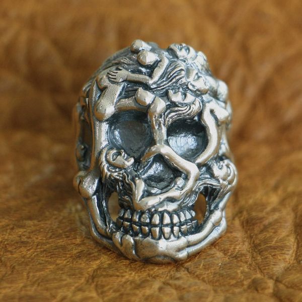 

925 sterling silver naked grils skull ring mens biker punk ring us size 8~10
