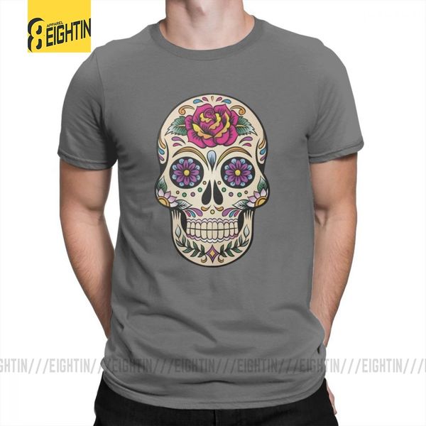 

day of the dead t shirt sugar skull with rose tile tees for men 100% cotton travel original o neck t-shirt short sleeve tees