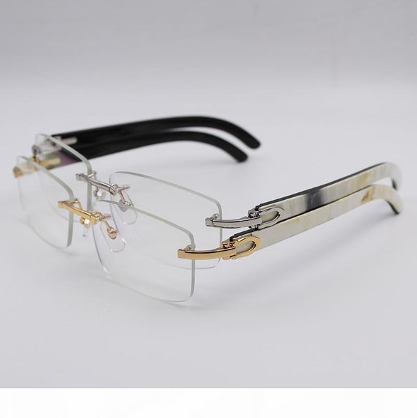 

буффало хорн очки золото серебро rimless optical прозрачные очки мужчины женщины марка дизайнер лучшее качество белый внутри black buffalo h, Silver