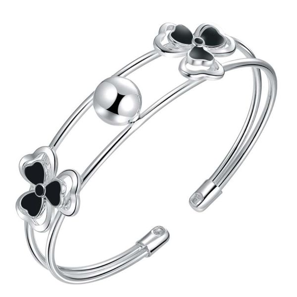 

new style fashion silver plated jewelry black flower bangle gifts for women ak162