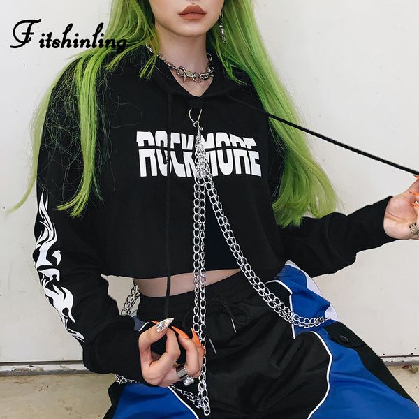 

fitshinling gothic chain women's hoodies 2020 autumn winter print black hooded sweatshirt female cotton dark grunge sudadera