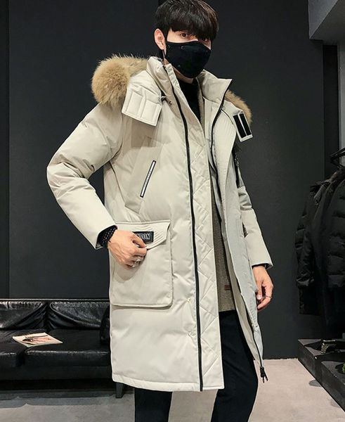 

selling 2020 winter new mens designers down jackets europe america mid-length over knee large fur collar hooded thick warm casual jacket, Black