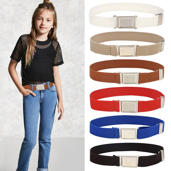 

canvas kids belt adjustable stretch magnetic belts for boys girls metal buckle casual strap, Black;brown