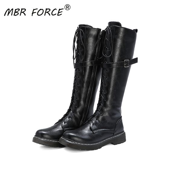 

mbr force low-heeled classic women's shoes classic round toe color matching stitching midsole zipper pu leather non-slip boots, Black
