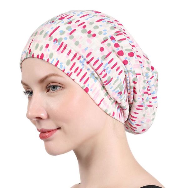 

women satin lined sleep cap solid color floral print hair loss chemo headwrap elastic wide band slouchy beanie slap hat, Blue;gray