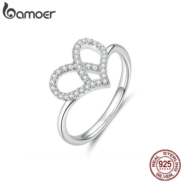 

bamoer love knot finger rings for women dazzling clear cz wedding statement ring pure 925 sterling silver bijoux 2020 bsr043, Golden;silver