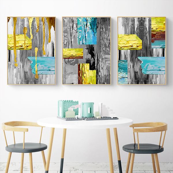 

golden and blue canvas poster painting abstract canvas painting nordic print contemporary wall picture modern living room decor
