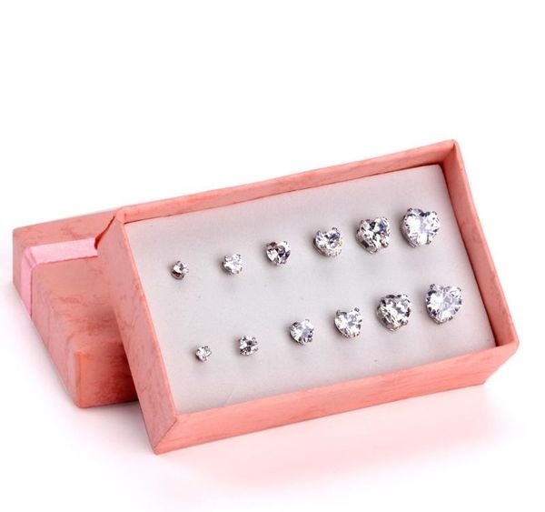 

luxukisskids 6 pairs fashion graceful heart shap quartz stud earrings set mixed size earrings set for women/girl01, Golden;silver
