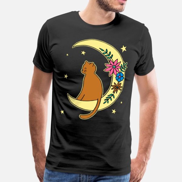 

cat chilling blissful on the moon with a flower bo t shirt men fitness 100% cotton o neck cool fitness funny spring autumn family shirt