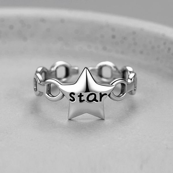 

vintage pentagram thai silver color ring retro lock chain letter open adjustable ring jewelry for women gifts s-r588, Golden;silver