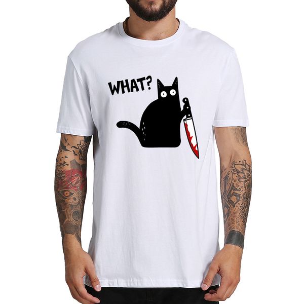

cat what t shirt murderous cat with knife funny halloween tshirt crewneck soft eu size 100% cotton cover print camiseta