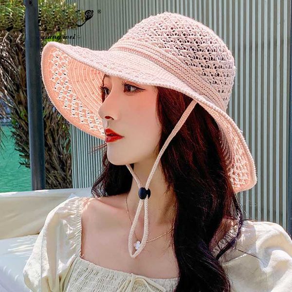 

woman's sun hat woven hollow sun hat outdoor breathable protection retro temperament, Blue;gray