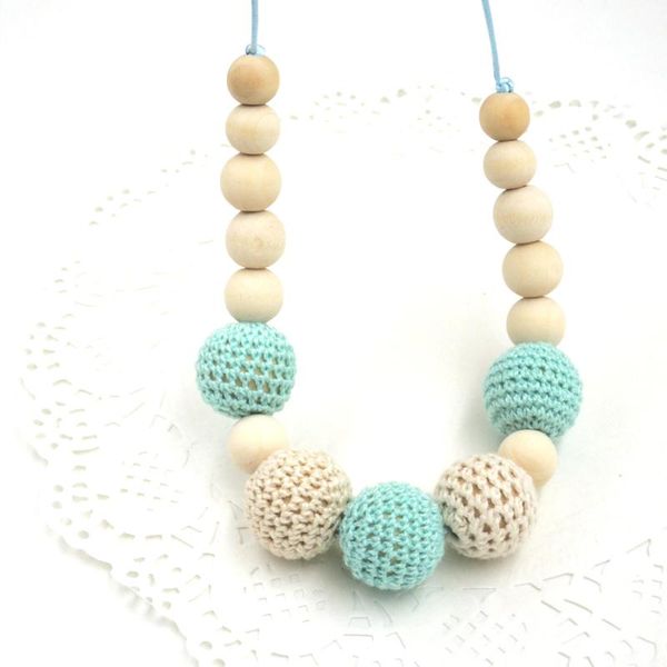 

drop shipping mint teal cream crochet beads teething necklace breastfeeding mom necklace. baby shower gift en14, Silver