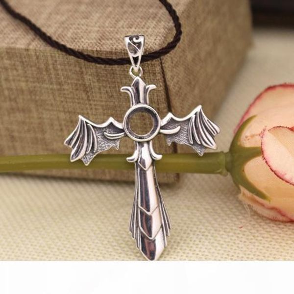 

art deco fine silver 925 sterling silver cross pendant 8x8mm round cabochon semi mount jewelry