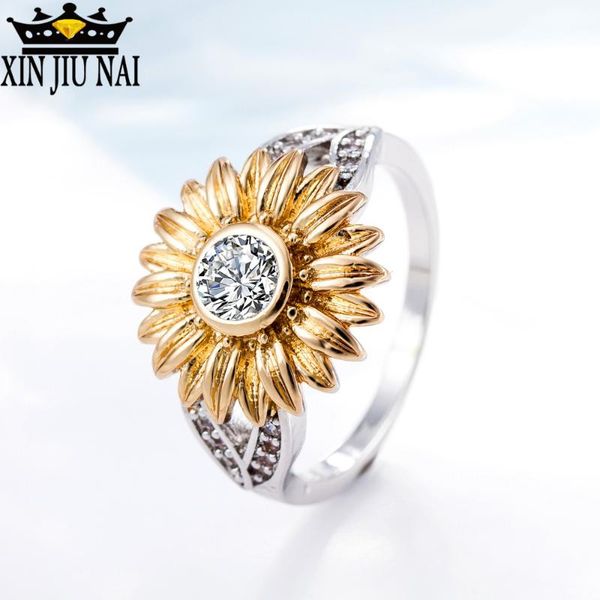 

12colors 925 anillos silver sunflower crystal cute romantic 14k gold daisies rings fashion jewelry arrival unique wholesale, Golden;silver