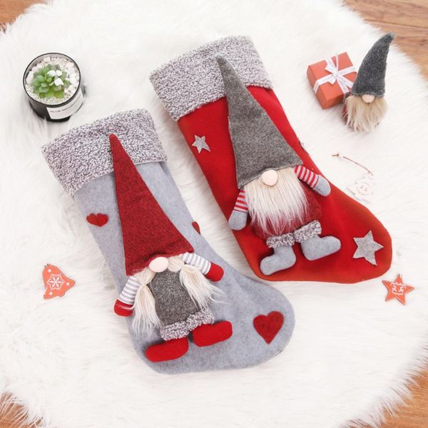 

christmas stockings sock xmas candy gift bag swedish gnome santa hanging pendant ornament home decor 634e