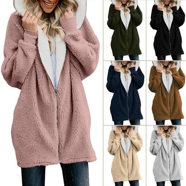 

designer fur clothing womens long sleeve winter warm sweater cardigan fashion loose sweater outwear jacket long coat wool thick solid, White;black