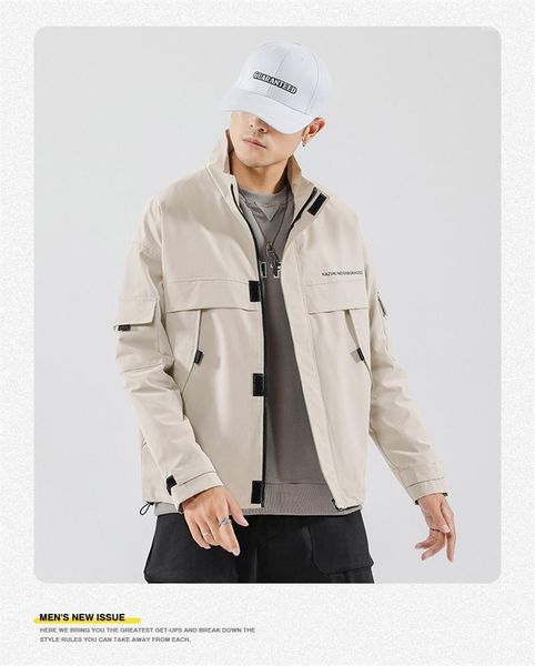 

with zipper fashion mens ins style slim solid color coats mens designer letters jackets long sleeve stand collar outerwear, Black;brown