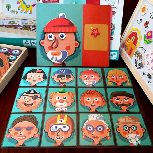 

3d puzzle diy creative magnetic cartoon puzzle wooden toys cognitive intelligence figure animals vehicle board infant baby education gifts
