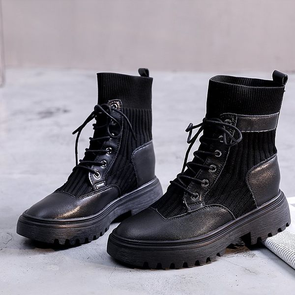 

ankle boots for women 2020 autumn black motorcycle boots height increase fashion leather rubber women spring gothic shoes