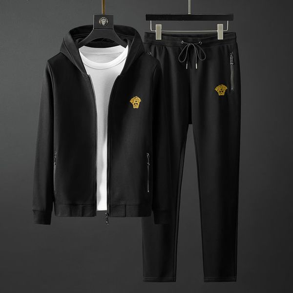 

new mens tracksuit sporting fitness clothes 2 pieces long sleeve jacket pants male casual tracksuits mens sportswear mens clothing, Gray