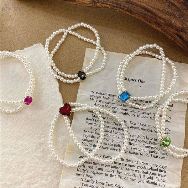 

aomu 2020 korea fashion baroque rhinestone pearl heart shaped geometric bracelet for women jewelry hand ornaments, Golden;silver